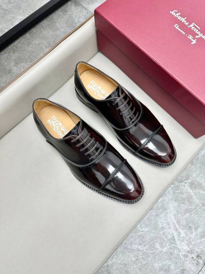 Ferragamo Black and red calfskin Leather Shoes-Ferragamo Man Business Leather Shoes